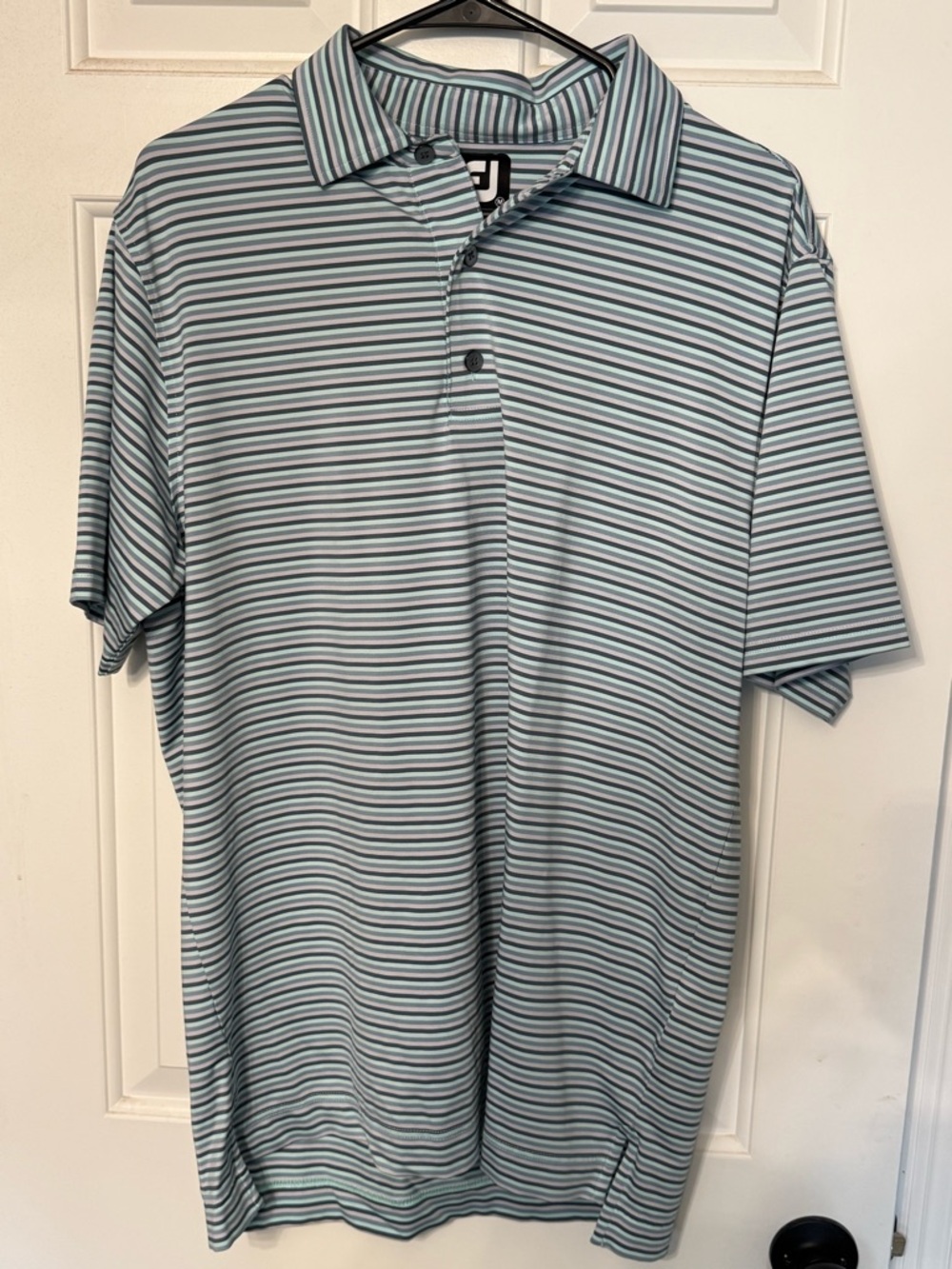 Footjoy - Striped Mint and Gray Men's Polo Shirt